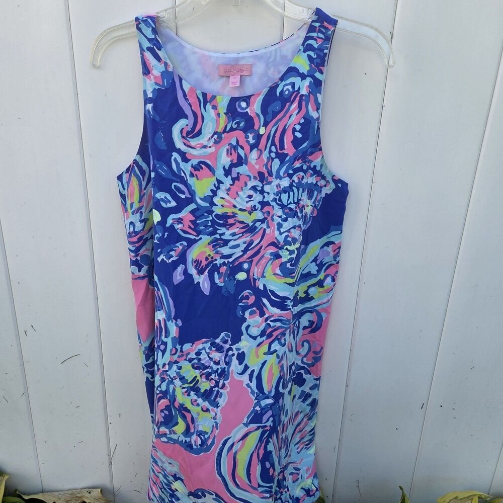 Lilly Pulitzer Dress Womens XS Blue Colorful Silk Sleeveless Lined Shift